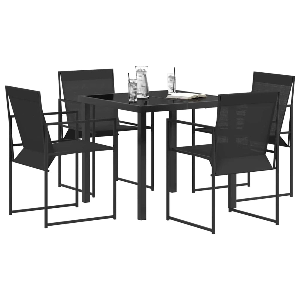 Set da Pranzo per Giardino 5 pcs Nero Textilene e Acciaio