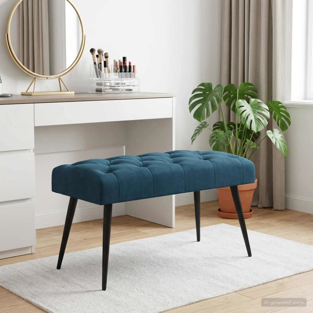 Panchina con bottoni imbottiti Blu 80 x 40 x 46 cm Velluto 42038566