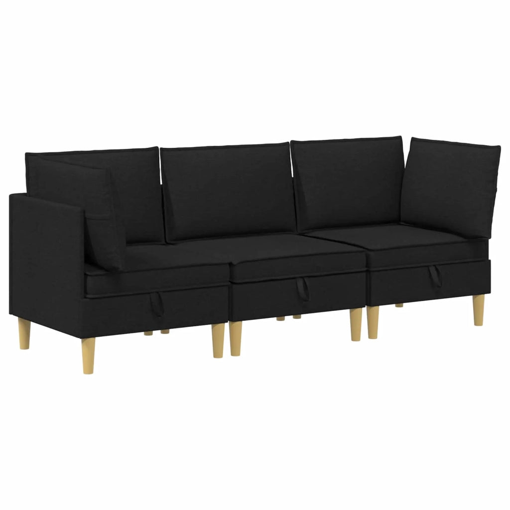 Set di divani modulari con spazio di archiviazione 3 pcs Nero