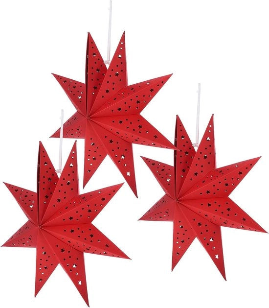 Decorazione natalizia a stelle - 3 lampioni a stelle in carta per decorazione festiva - lampioni a stelle 3D appesi