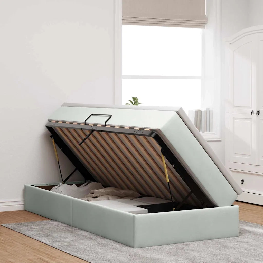 Letto con contenitore e materasso Grigio chiaro 100 x 200 cm