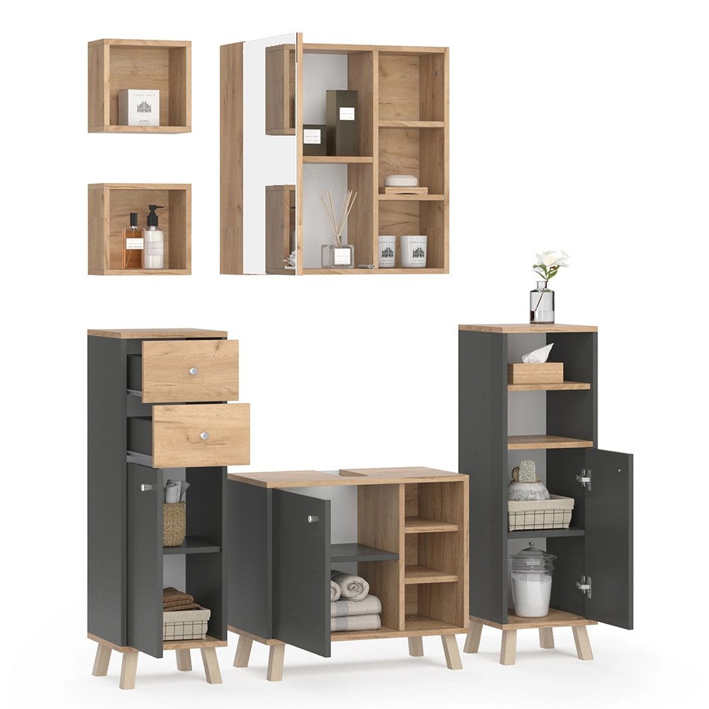 Vicco Set mobili bagno Antracite 5 parti, con ripiani