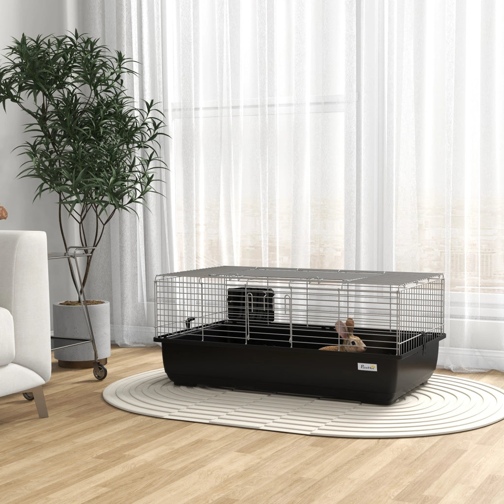 Gabbia per Conigli 2 Porte ¨C zephmum ¨C Nero Argento Metallo Plastica 100x55x41 cm