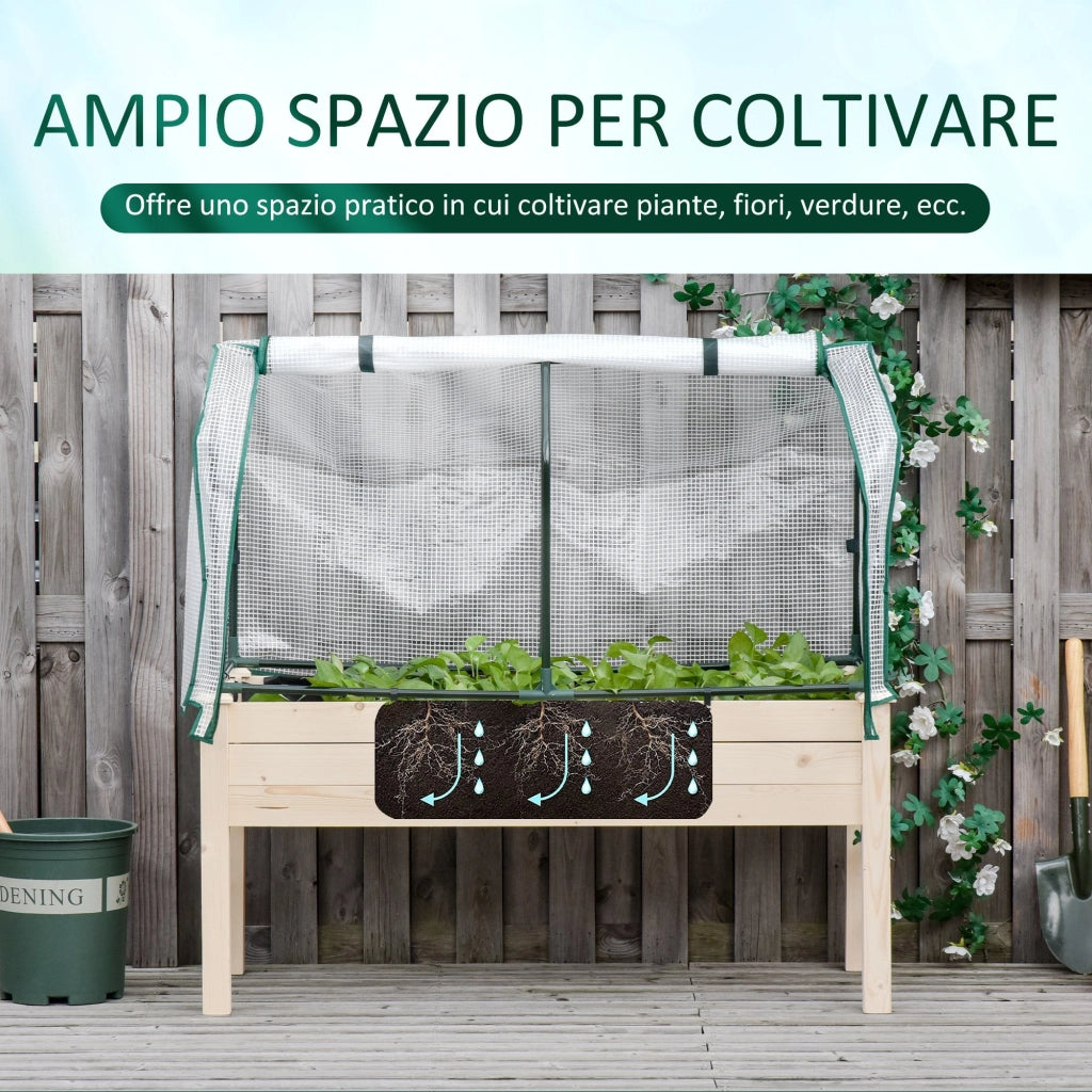 Fioriera per Orto con Serra 121x55x117 cm in Legno e Acciaio