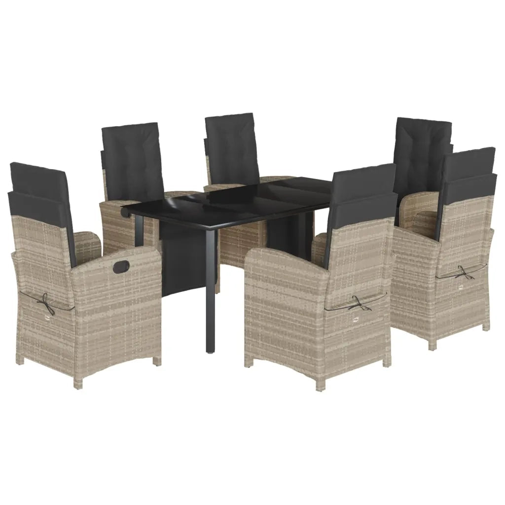 Set da Pranzo da Giardino 7 pz Cuscini Polyrattan Grigio Chiaro 3212609