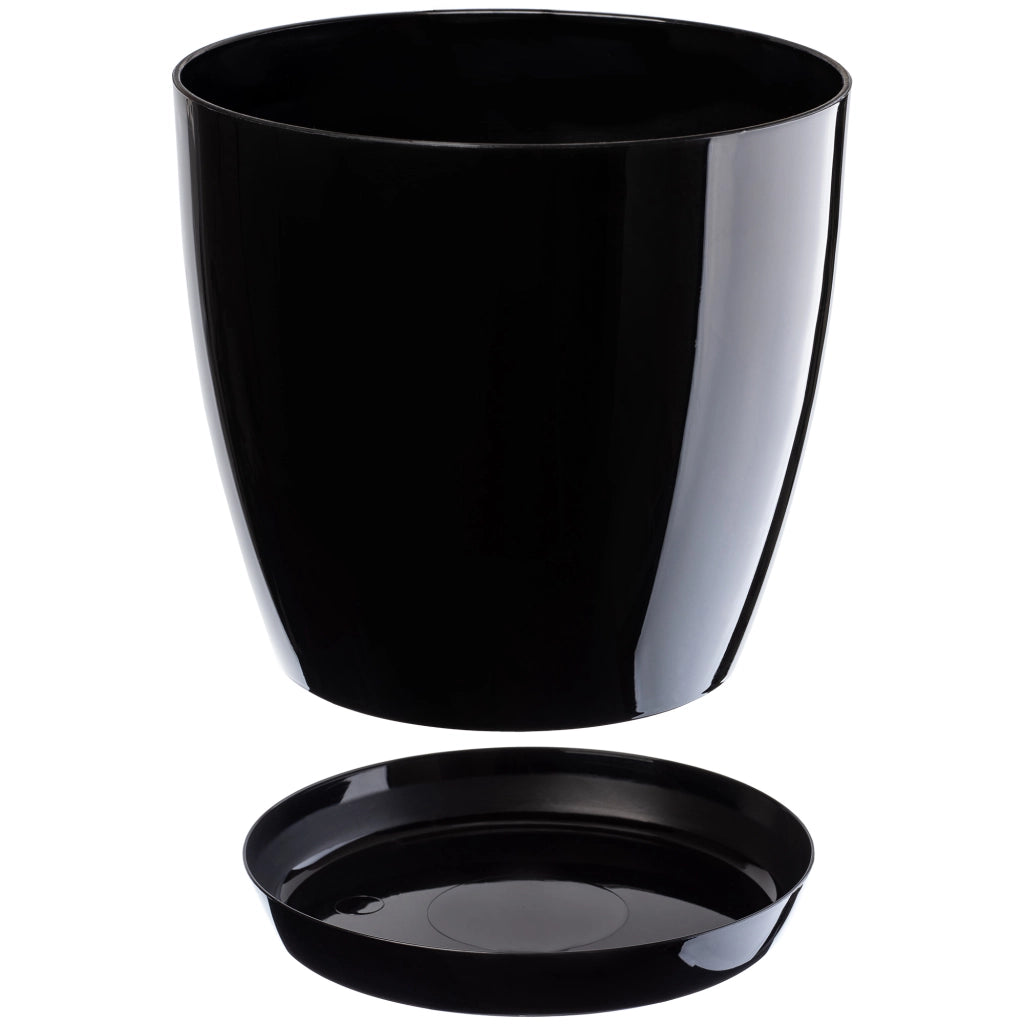 Vaso da fiori KADAX con sottovaso e coperchio in plastica, 20 cm, nero. Vaso da fiori Kadax