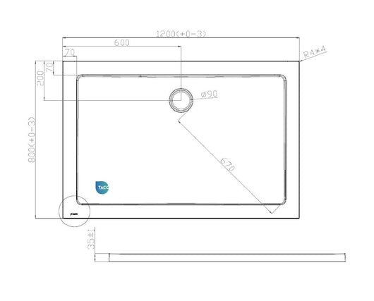 Piatto doccia ribassato 80x120 cm EASYFLAT resina H3.5 cm MONACO Bianco