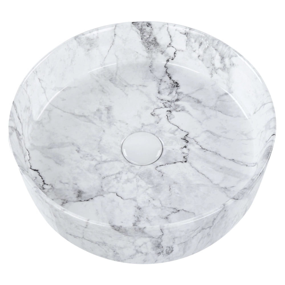 Lavabo da appoggio Ceramica effetto marmo bianco 400 mm Lavello da bagno rotondo opaco