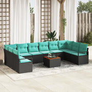 Set Divano da Giardino con cuscino 11 pcs Nero polyrattan