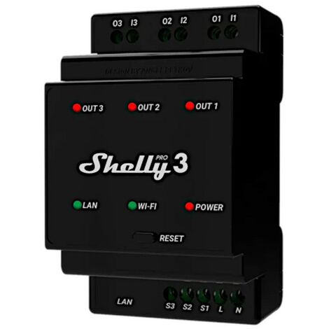 Shelly PRO 3, Rel√® WiFi, LAN Bluetooth, 3 Canali, guida DIN, controllo apparecchi ad  uso residenziale e commerciale