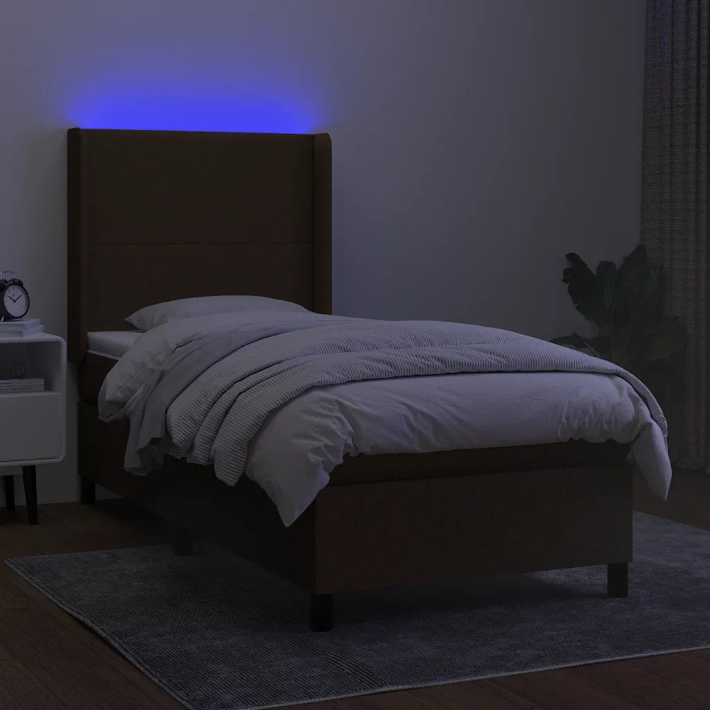 Letto a Molle Materasso e LED Marrone Scuro 90x190cm in Tessuto cod mxl 34625