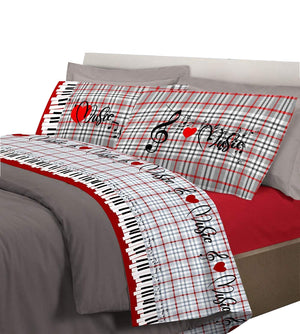 Completo letto musica con stampa fotografica 100% cotone 3 misure parure Rosso - Matrimoniale