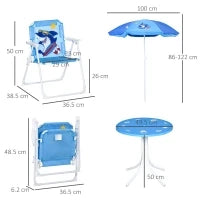 Tavolo e Sedie per Bambini da Giardino con Ombrellone Regolabile, Set 4 Pezzi, Età 3-6 Anni, Blu