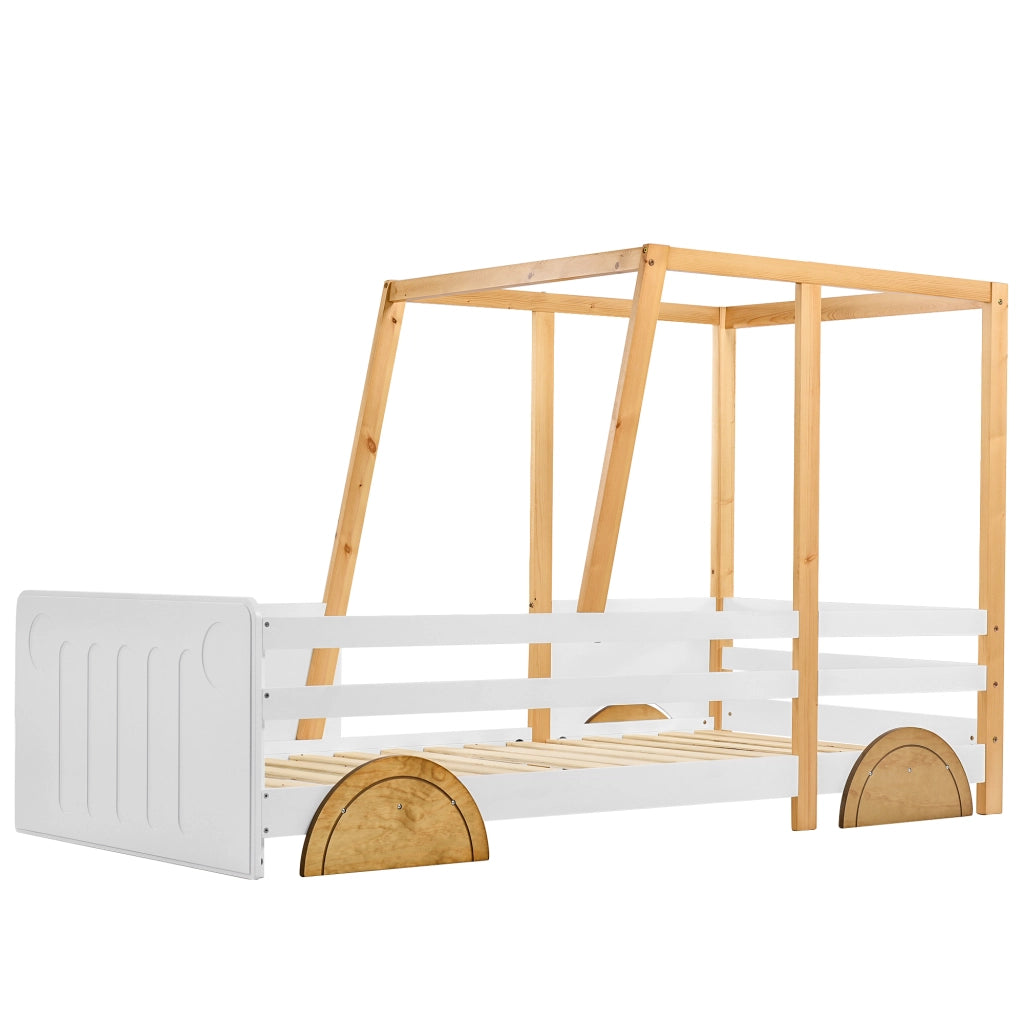 Letto Auto Bambini in Legno di Pino ¨C MINIMAL ¨C Bianco/Naturale, 90x200
