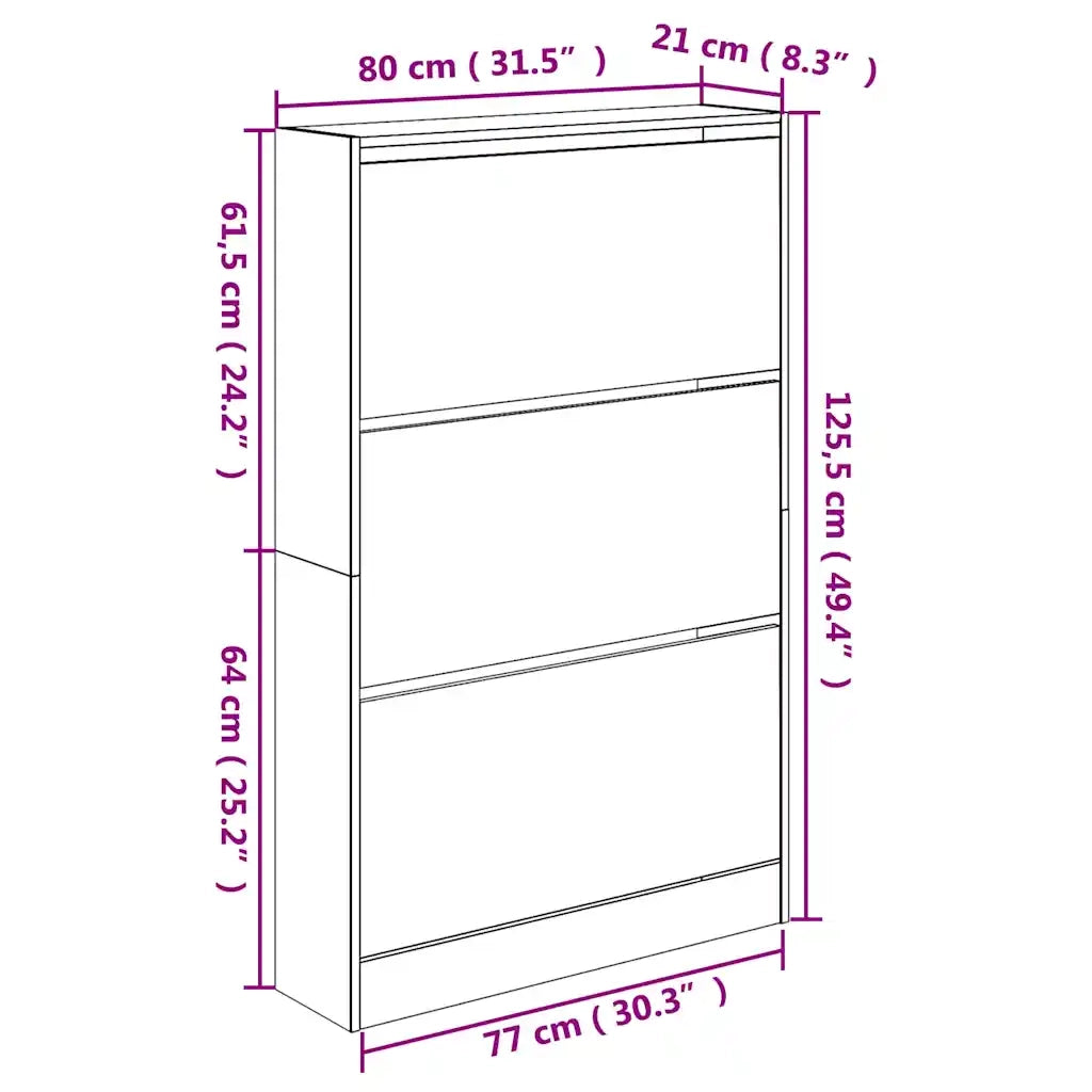 Scarpiera-Scaffale per scarpe Nera 80x21x125,5 cm in Legno Multistrato