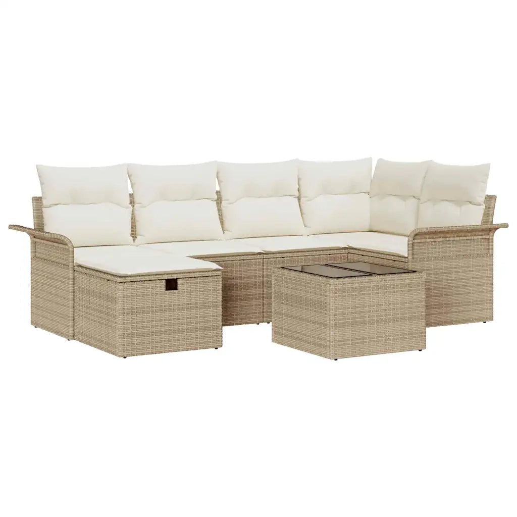 Set Divano da Giardino 7 pcs Beige e Crema polyrattan