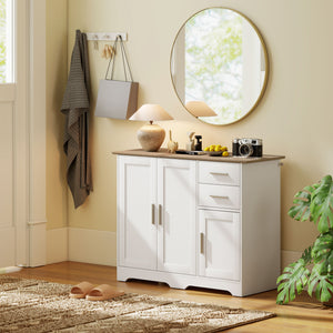 Credenza Moderna Buffet 100x40x78 cm con 2 Cassetti e 2 Armadietti in Legno Bianco e color Legno