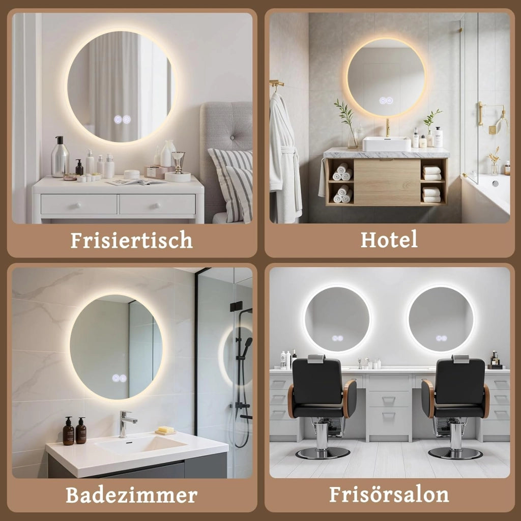 ZMH Specchio da Bagno Rotondo Illuminato con Regolazione d'Intensità e Touch