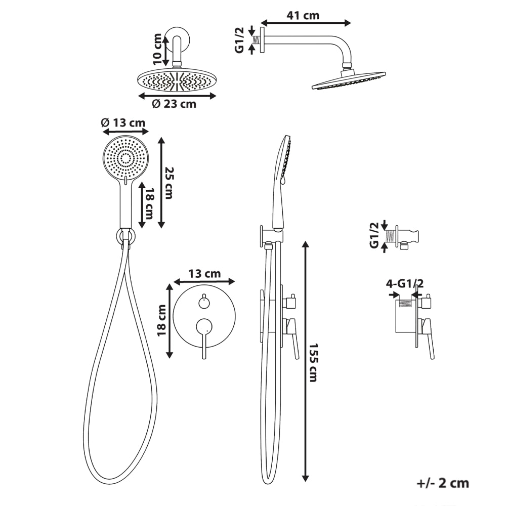 Set doccia a incasso in ottone argentato 3 modalità di getto a pioggia Funzione doccia a parete Sistema doccia a sospensione Stile moderno