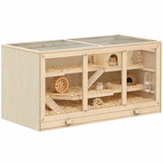 Gabbia per Criceti 2 Piani con Tetto Apribile e Finestre ¨C Minimal ¨C 115x57x55 cm Effetto Legno Naturale