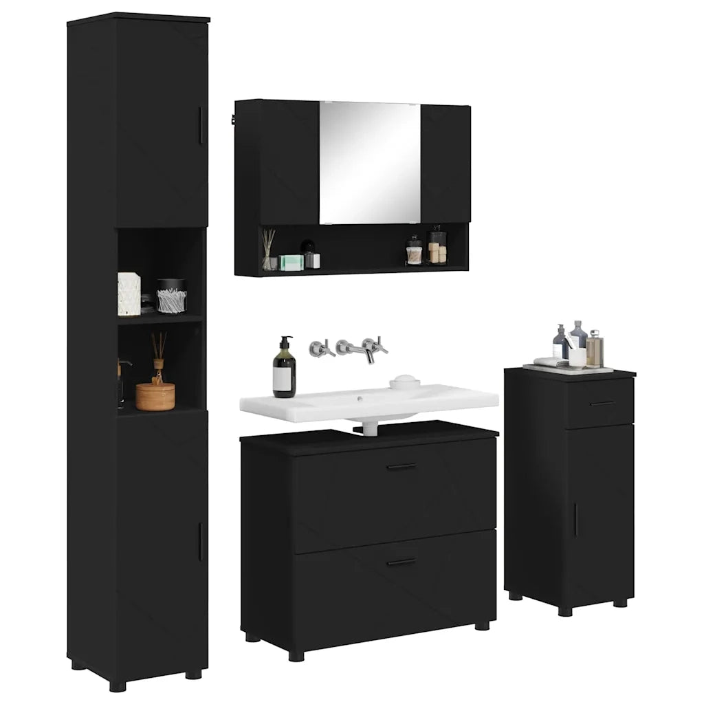 vidaXL Set di mobili per il bagno 4 pcs Nero 30 x 35 x 192 cm