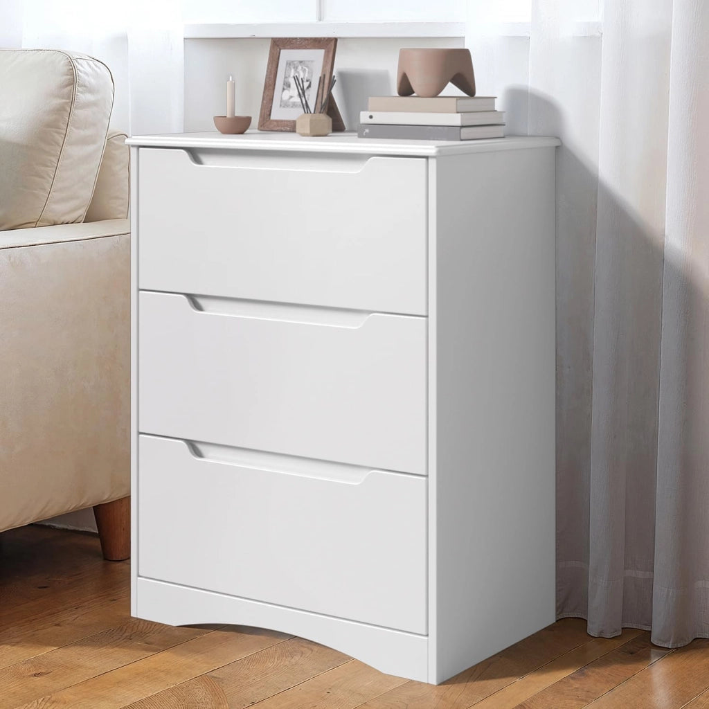 Cassettiera Camera da Letto con 3 cassetti, settimino camera da letto,Moderno e Salvaspazio per la Camera da Letto Soggiorno e Ingresso, 60 x 40 x 82 CM,Bianco