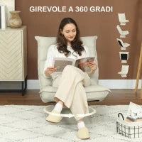 Poltrona in Tessuto Imbottita Girevole a 360° e Reclinabile a 3 Livelli 62x70x95cm, Beige