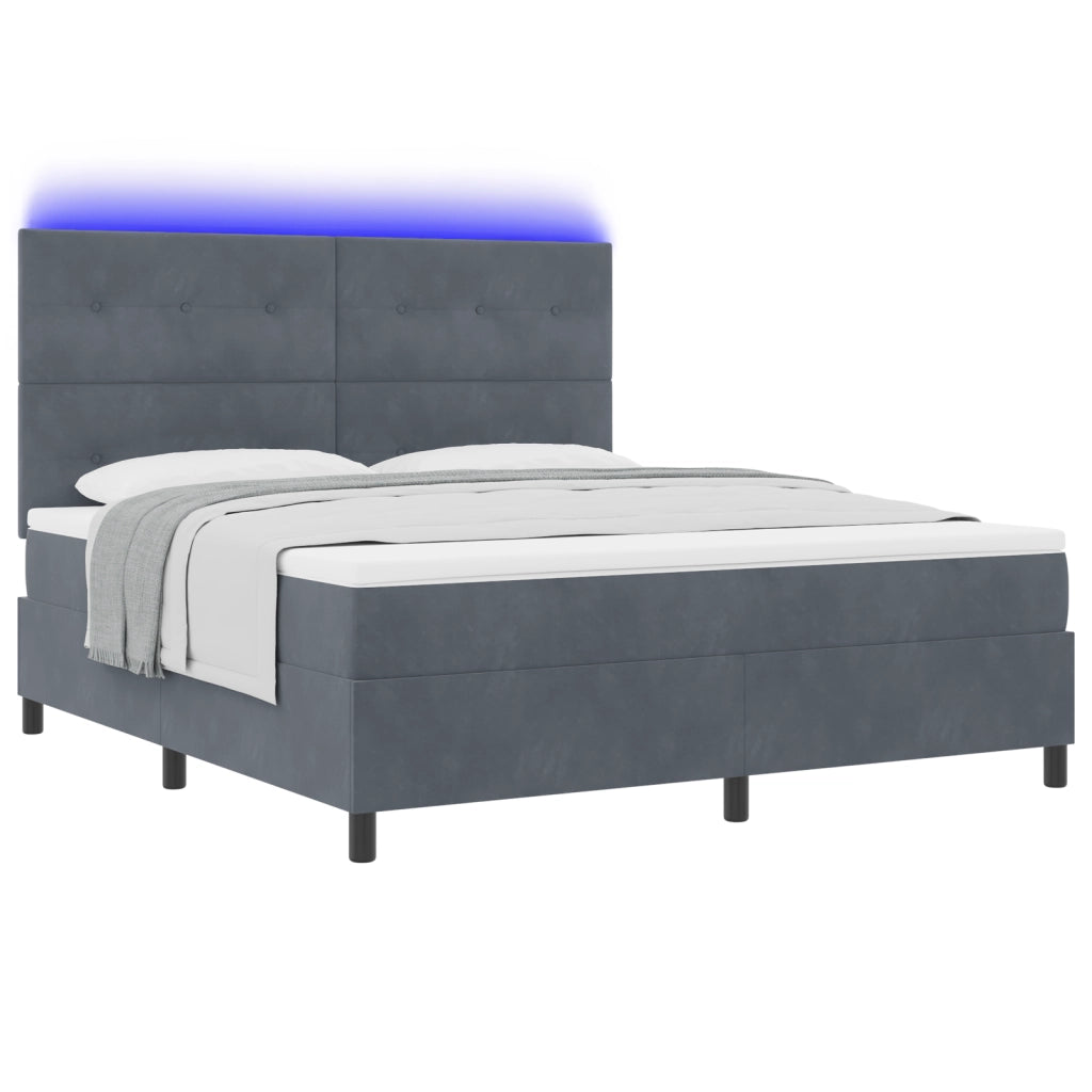 Letto a Box Spring con Materasso e LED Grigio Scuro 180x200 cm Velluto