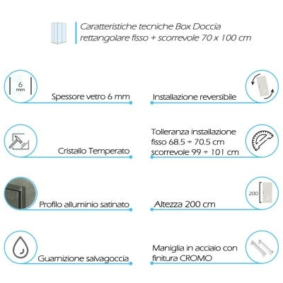 Box doccia angolare 70x100 cm scorrevole in cristallo trasparente Ted