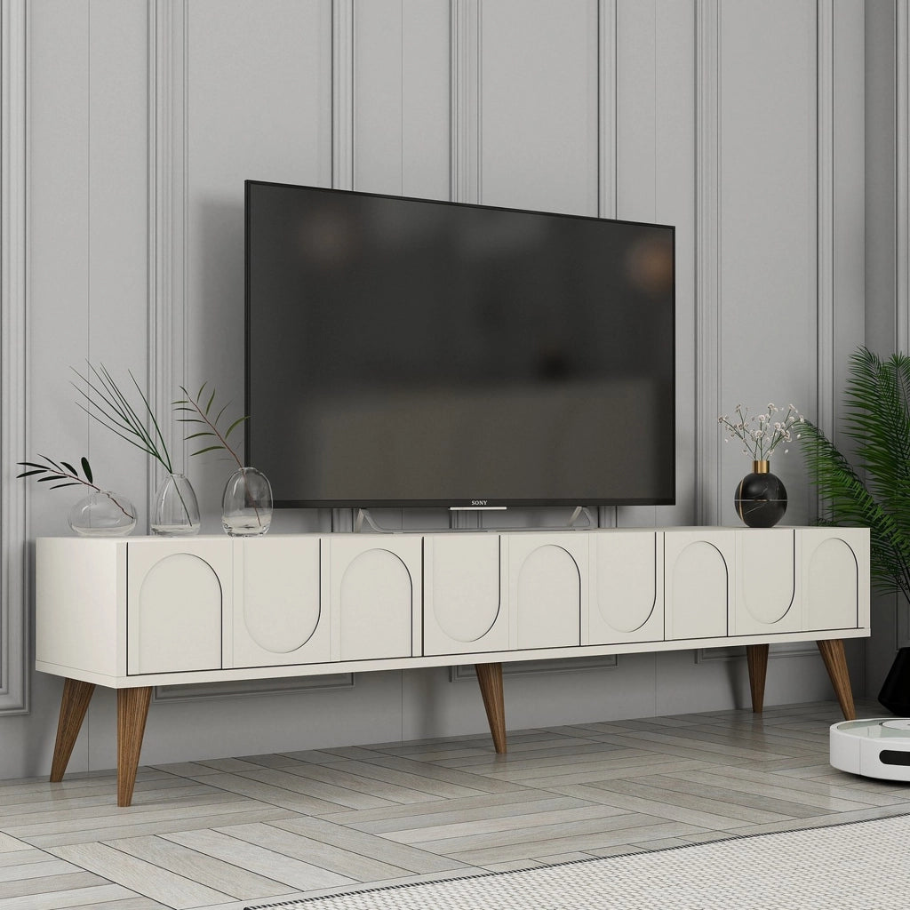Scafa, Mobile Porta tv 3 Ante, 180x35x44h cm Bianco Crema