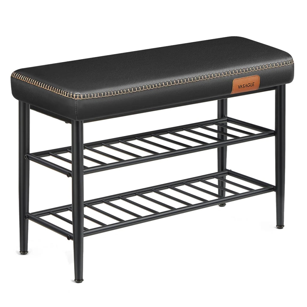 Panca portascarpe 30 x 80 x 50 cm mobile ingresso PU con cuciture stile moderno portata 135 kg nero 12_0005345
