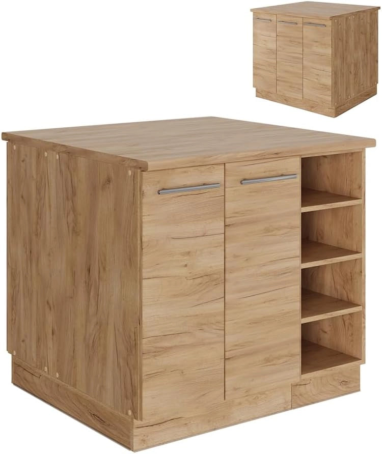 isola cucina Fame-Line, Quercia dorata, 90 cm con cassetto, senza piano di lavoro, combinabile con altri moduli della serie Fame-Line
