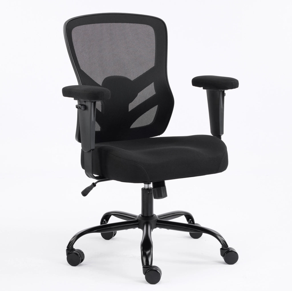 Sedia da ufficio nera ergonomica con supporto lombare regolabile e braccioli 2D