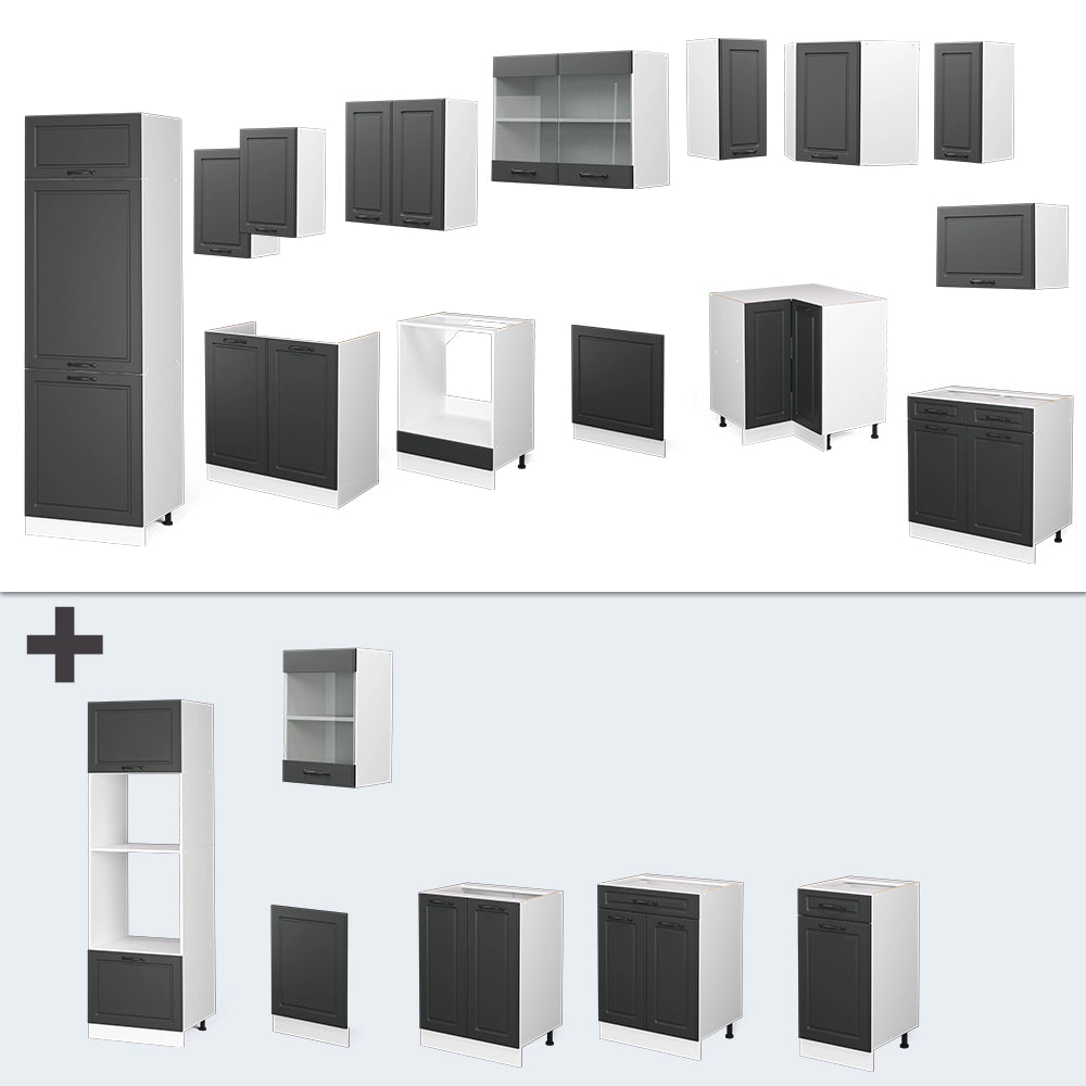 Vicco Cucina angolare completa Antracite casa di campagna/bianco 227 x 287 cm , PL Marmo