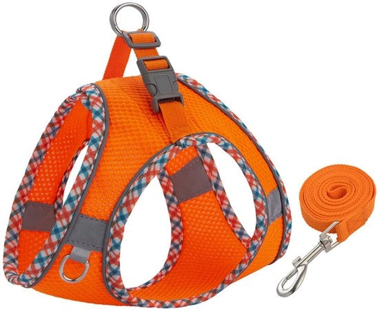 Harnas per gatti - Harnas per cani piccoli - Cintura di sicurezza e cordino - Abbigliamento per gatti - Vestito per gatti con tessuto di cotone riflettente e traspirante - Harnas per gatti - Dimensione XXS