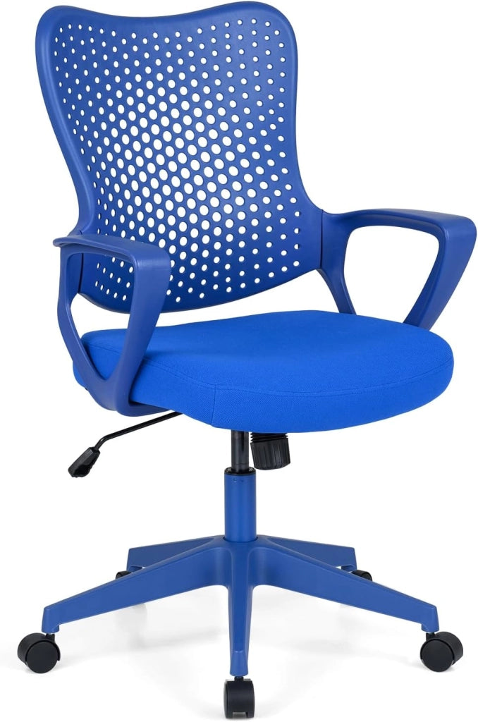 Sedia da Ufficio Ergonomica, con Schienale Reclinabile, Regolabile in Altezza, Sedia Scrivania con Seduta Girevole 360°e Ruote per Ufficio, Studio e Soggiorno, Portata 150 kg (Blu)