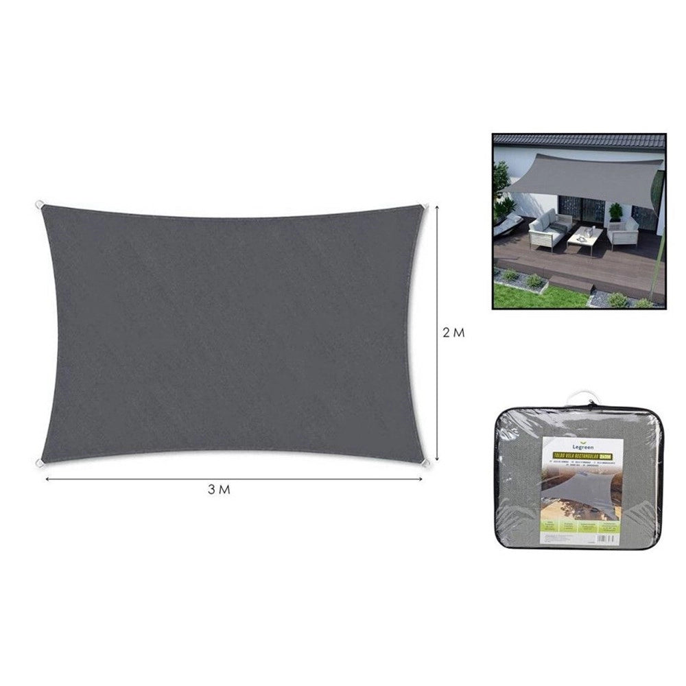 Trade Shop - Vela Tenda Rettangolare Parasole Protezione Sole Ombra Giardino 2x3 Mt Grigio 222583 -