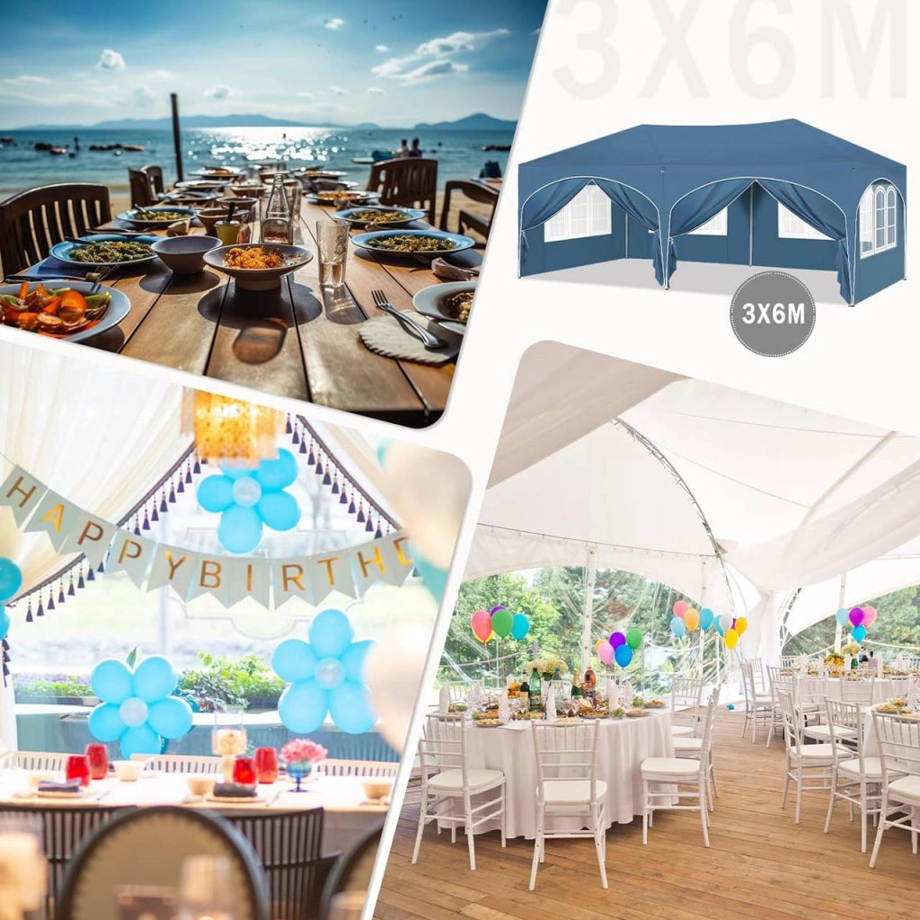 GAZEBO Pop-up 3x6 m Blu in metallo e tessuto Oxford