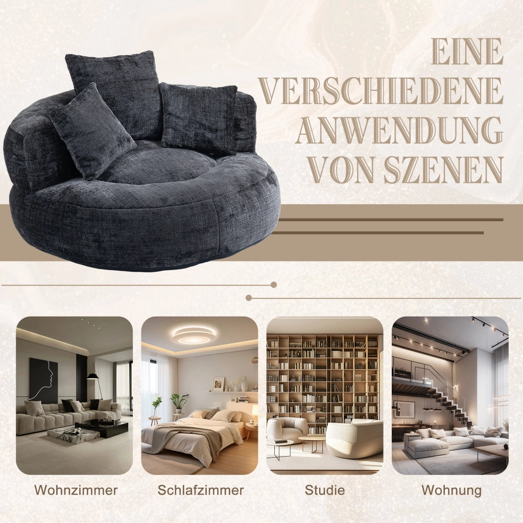 POLTRONA Relax 108x108x52 cm in Chenille Nera con Braccioli