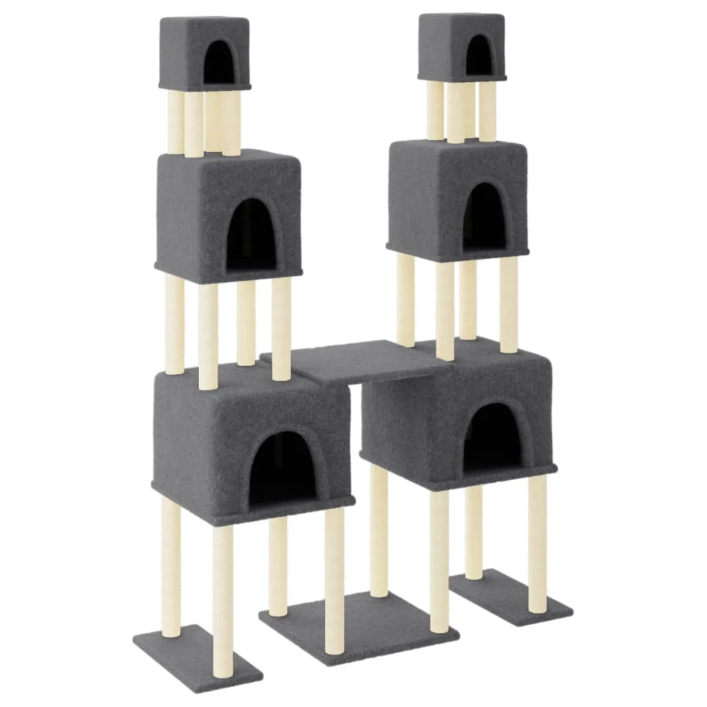 Tiragraffi per gatti torre per arrampicata giocattolo piattaforma per arrampicata con tiragraffi in sisal scuro 199 cm grigio 02_0022694