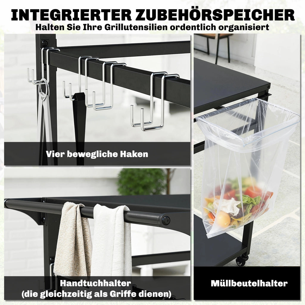 Carrello da cucina a 2 piani con ruote ¨C zephmum ¨C Nero 113x50.5x88 cm