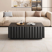 Tavolino basso con 2 cassetti e frontale a onde, per soggiorno, in MDF e pannello truciolare, nero, 100 × 50 × 40 cm