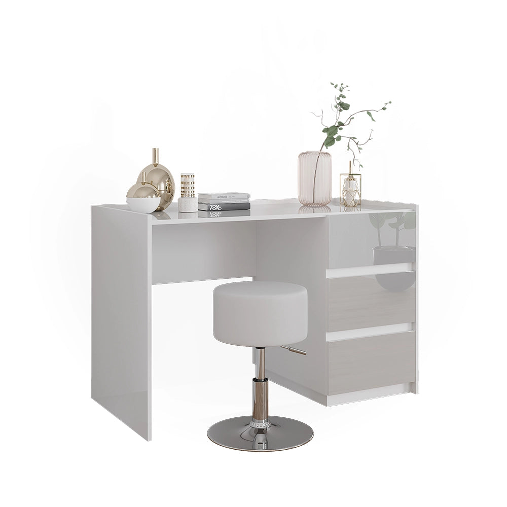 Vicco Tavolino da toilette Bianco lucido 120 cm con sgabello