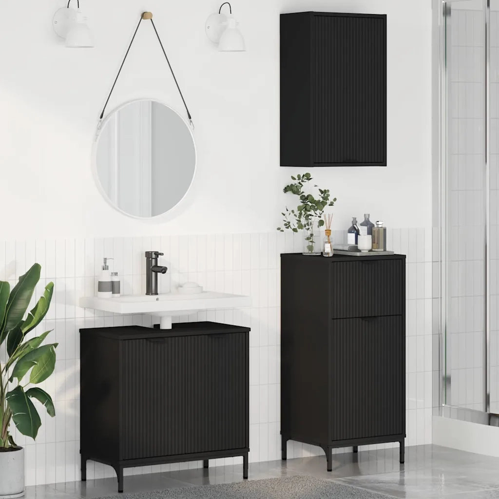 Set di mobili per il bagno con cassetto con porta 3 pcs Nero 3393104