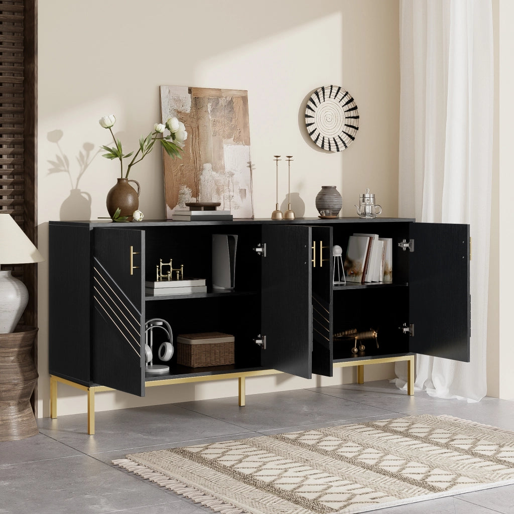 OKWISH Madia Contenitore con 4 Ante e 2 Ripiani Regolabili, per Soggiorno Sala da Pranzo Ingresso, MDF, 160 x 40 x 80.5 cm