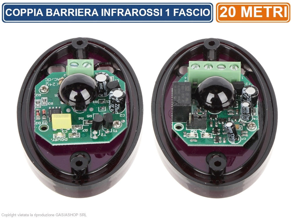 COPPIA BARRIERA PERIMETRALE AD INFRAROSSI A SINGOLO FASCIO DA ESTERNO IP66 PORTATA 20 METRI