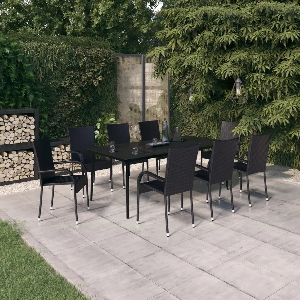 Set da Pranzo per Giardino 9 pz con Cuscini Neri cod mxl 41898