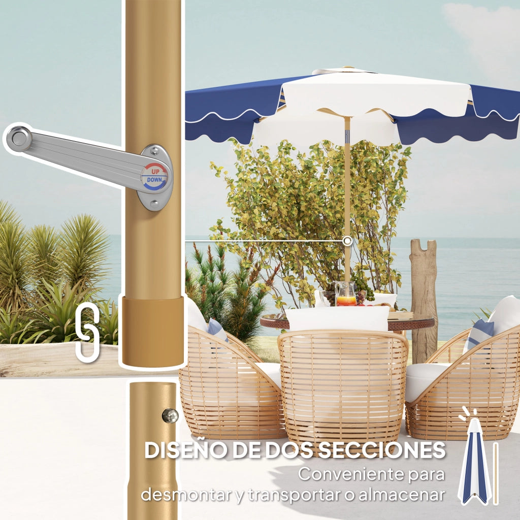 Ombrellone da giardino con protezione UV 50+ e tenda regolabile ¨C zephmum ¨C ?2,67x2,38 m, righe blu e bianco