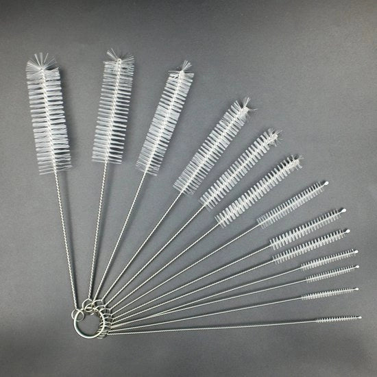 Set di Tubi in Nylon da 8 Pollici, Set di Spazzole per Pulizia di Pannelli, Toalettes, Vetri e Zone difficili da raggiungere, Set di 13 diverse misure - Bianco