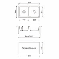 Lavello 86x50 cm 2 vasche croma Samet